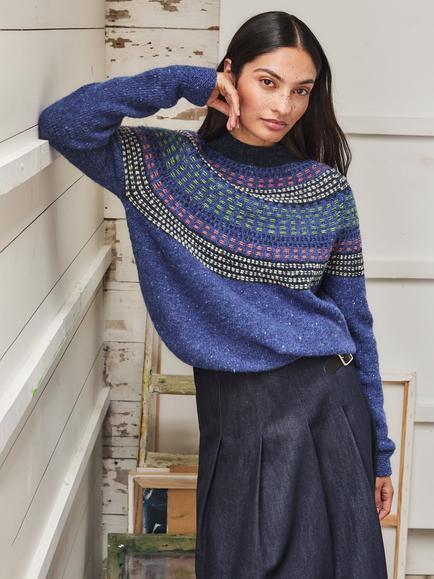 Celtic & Co. Float Stitch Donegal Wool Jumper, Ocean Blue, Ocean Blue