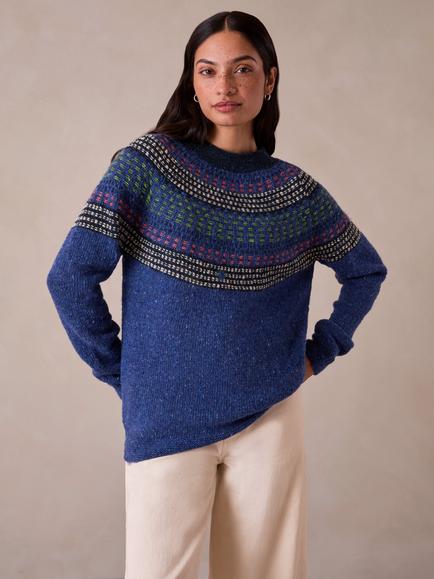 Celtic & Co. Float Stitch Donegal Wool Jumper, Ocean Blue - view 2, Ocean Blue