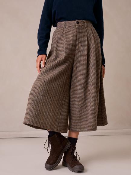 Celtic & Co. Heritage Check Pure Wool Culottes, Brown/Blue, Brown/Blue