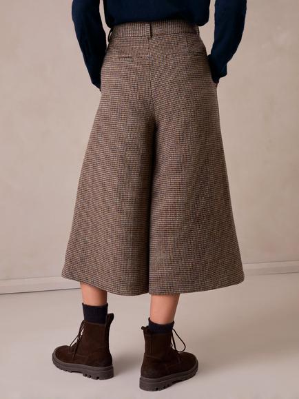 Celtic & Co. Heritage Check Pure Wool Culottes, Brown/Blue - view 2, Brown/Blue
