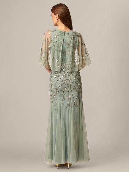 Adrianna Papell Cape Beaded Mesh Dress, Sage - view 2, Sage