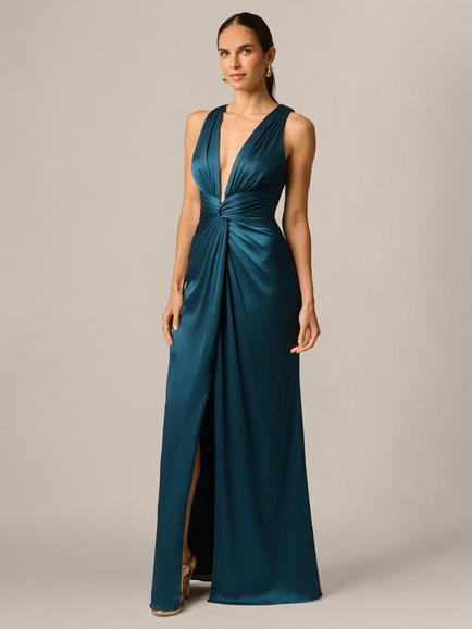 Adrianna Papell Adrianna By Adrianna Papell Crinkle Satin Maxi Dress, Blue Gem, Blue Gem