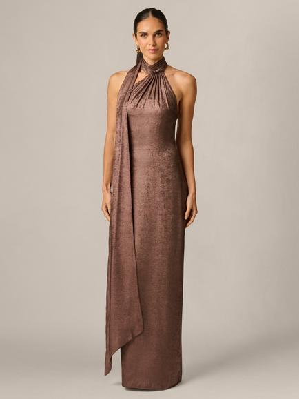 Adrianna Papell Adrianna By Adrianna Papell Foiled Chiffon Maxi Dress, Espresso, Espresso