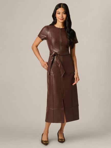 Adrianna Papell Leather Zip Front Dress, Coffee, Coffee