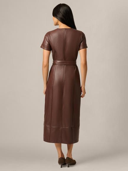 Adrianna Papell Leather Zip Front Dress, Coffee - view 2, Coffee
