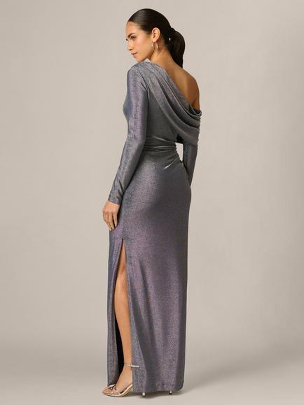 Adrianna Papell Metallic Knit Maxi Dress, Midnight Blue - view 2, Midnight Blue