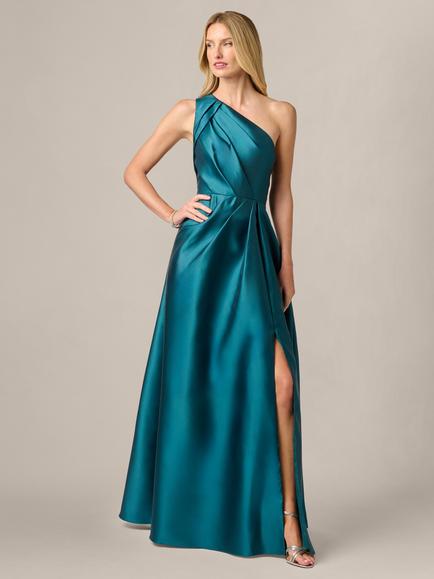 Adrianna Papell Pleated Mikado Gown, Hunter, Hunter