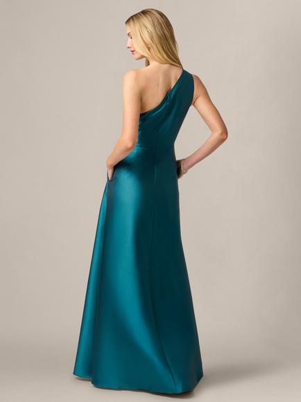 Adrianna Papell Pleated Mikado Gown, Hunter - view 2, Hunter