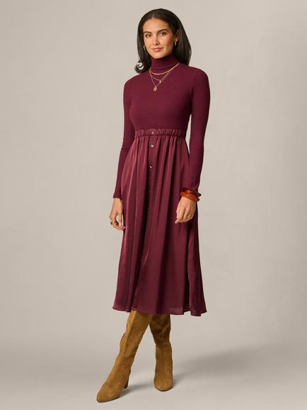 Adrianna Papell Turtleneck Combo Dress, Cherry Lacquer, Cherry Lacquer