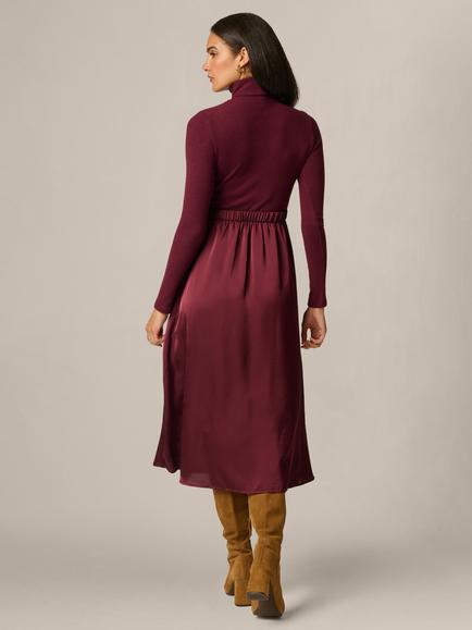 Adrianna Papell Turtleneck Combo Dress, Cherry Lacquer - view 2, Cherry Lacquer