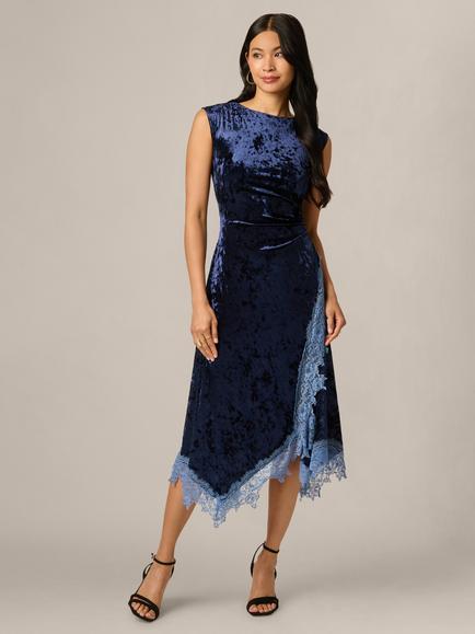 Adrianna Papell Velvet And Lace Dress, Navy Peony, Navy Peony