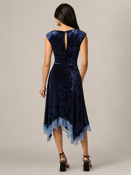 Adrianna Papell Velvet And Lace Dress, Navy Peony - view 2, Navy Peony