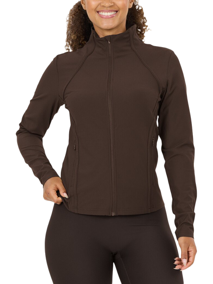 Athlecia Thrine Rib Knit Full Zip Midlayer Top, Chocolate Torte, Chocolate Torte