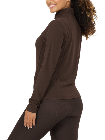 Athlecia Thrine Rib Knit Full Zip Midlayer Top, Chocolate Torte - view 2, Chocolate Torte
