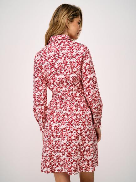 Crew Clothing Eleanor Daisy Print Short Shirt Dress, Cherry Red - view 2, Cherry Red