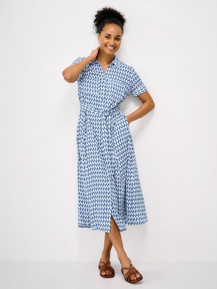 Crew Clothing Sienna Geo Print Short Sleeve Shirt Dress, Airforce Blue, Airforce Blue