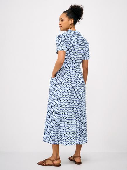 Crew Clothing Sienna Geo Print Short Sleeve Shirt Dress, Airforce Blue - view 2, Airforce Blue