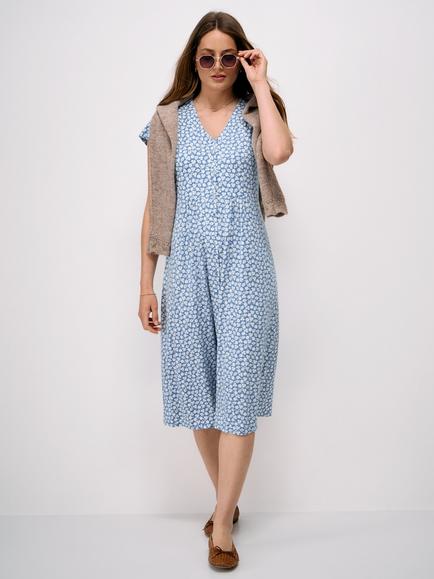 Crew Clothing Alyssia Button Through Meadow Floral Jersey Dress containing LENZING™ ECOVERO™ Viscose, Dark Blue