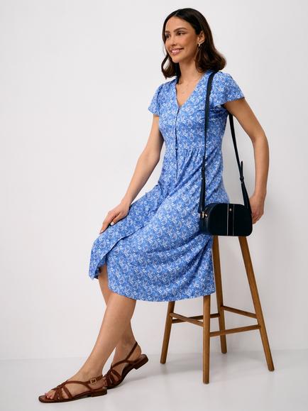 Crew Clothing Alyssia Button Through Paisley Jersey Dress containing LENZING™ ECOVERO™ Viscose, Light Blue, Light Blue