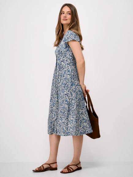 Crew Clothing Alyssia Button Through Paisley Jersey Dress containing LENZING™ ECOVERO™ Viscose, Ocean Blue, Ocean Blue
