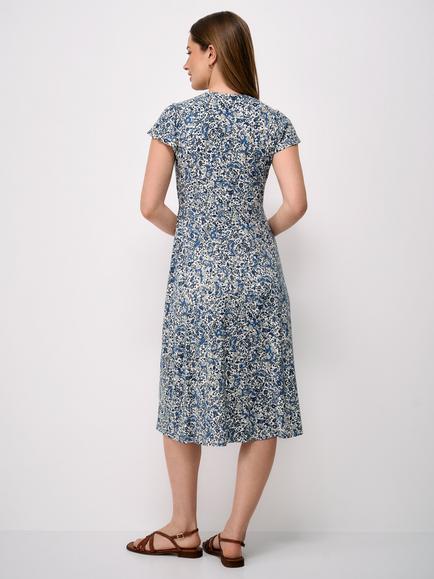 Crew Clothing Alyssia Button Through Paisley Jersey Dress containing LENZING™ ECOVERO™ Viscose, Ocean Blue - view 2, Ocean Blue