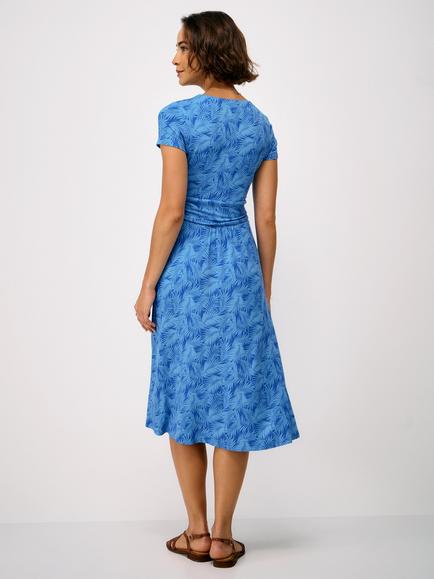 Crew Clothing Lucy Palm Leaf Short Sleeve Jersey Midi Dress containing LENZING™ ECOVERO™ Viscose, Dark Blue - view 2, Dark Blue