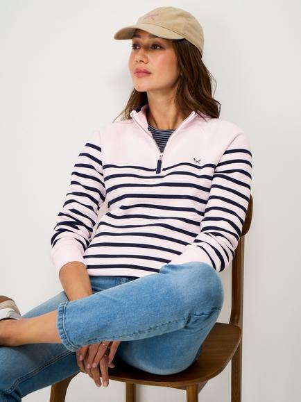 Crew Clothing Half Zip Sweatshirt, Pastel Pink
