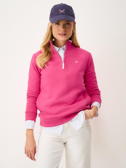 Crew Clothing Cotton-Blend Half-Zip Sweatshirt, Cherry Red