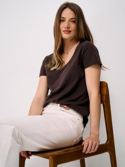 Crew Clothing Cotton-Slub Perfect V-Neck T Shirt, Plum