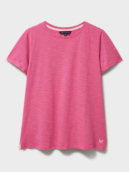 Crew Clothing Cotton-Slub Perfect Striped Crew Neck T-Shirt, Raspberry Pink, Raspberry Pink