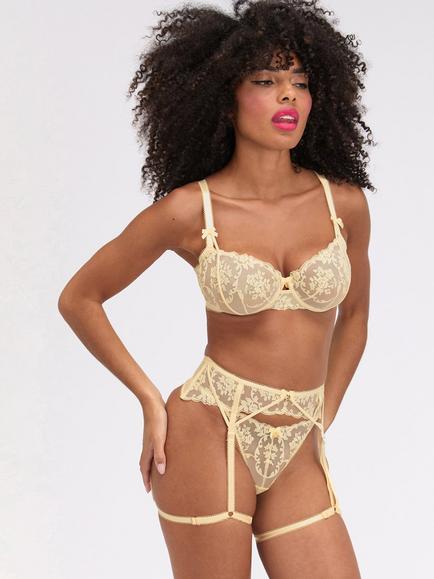 Boux Avenue Zoe Floral Embroidered Mesh Leg Harness, Buttermilk, Buttermilk