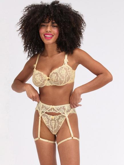 Boux Avenue Zoe Floral Embroidered Mesh Leg Harness, Buttermilk - view 2, Buttermilk
