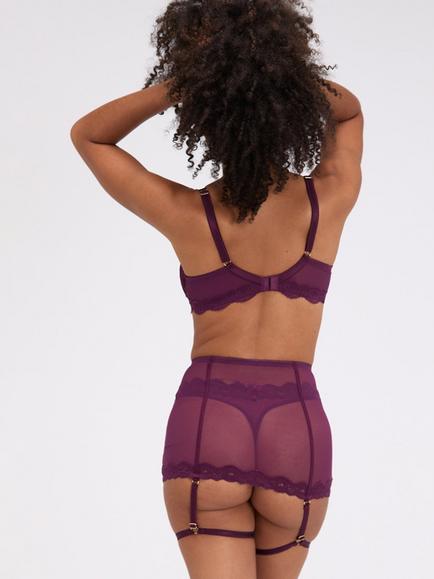 Boux Avenue Veronique Lace Skirt Suspender Belt, Plum - view 2, Plum