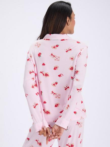 Boux Avenue Strawberry Toast Modal Long Pyjama Set, Pink/Multi - view 2, Pink/Multi