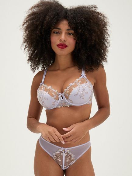 Boux Avenue Loretta Embroidered Padded Balconette Bra, Lilac - view 2, Lilac