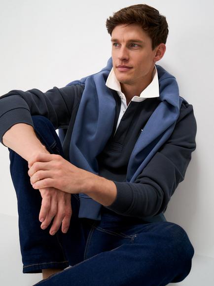 Crew Clothing Cotton Rich Regular Fit Rugby Sweatshirt, Navy Blue, Navy Blue