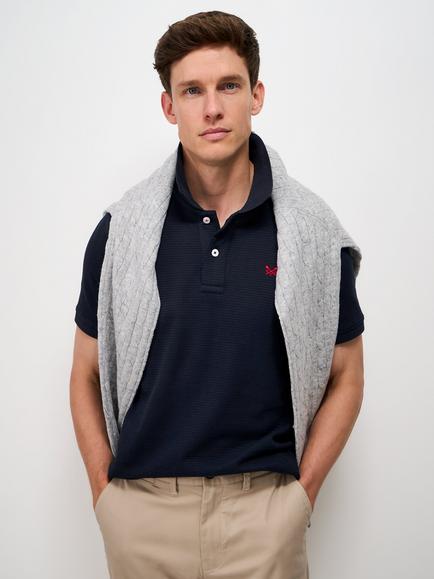 Crew Clothing Cotton Regular Fit Jacquard  Knit Polo Shirt, Navy Blue, Navy Blue