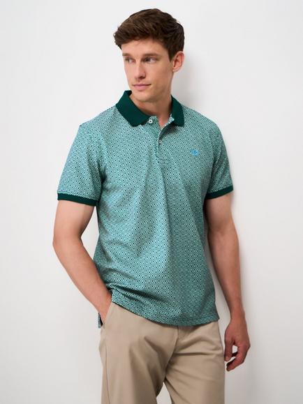 Crew Clothing Geo Print Pique Polo Shirt, Jade Green, Jade Green