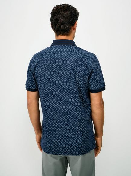 Crew Clothing Moroccan Geo Print Polo Shirt, Navy Blue - view 2, Navy Blue