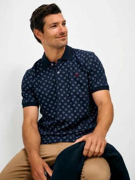 Crew Clothing Geometric Print Polo Shirt, Navy Blue, Navy Blue