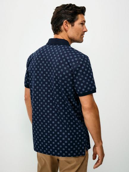 Crew Clothing Geometric Print Polo Shirt, Navy Blue - view 2, Navy Blue