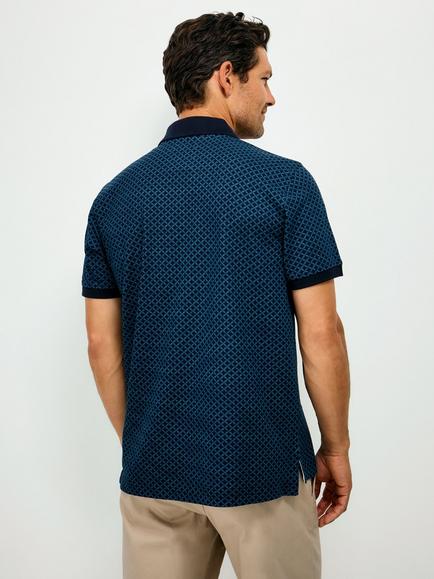 Crew Clothing Circle Leaf Geometric Polo Shirt, Dark Blue - view 2, Dark Blue