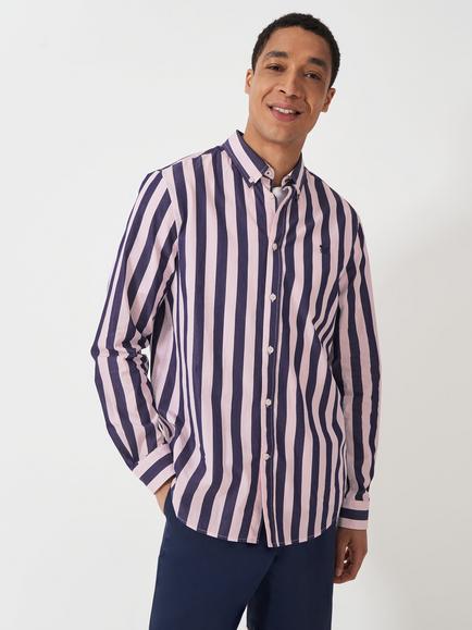 Crew Clothing Button Down Stripe Cotton Poplin Shirt, Light Pink