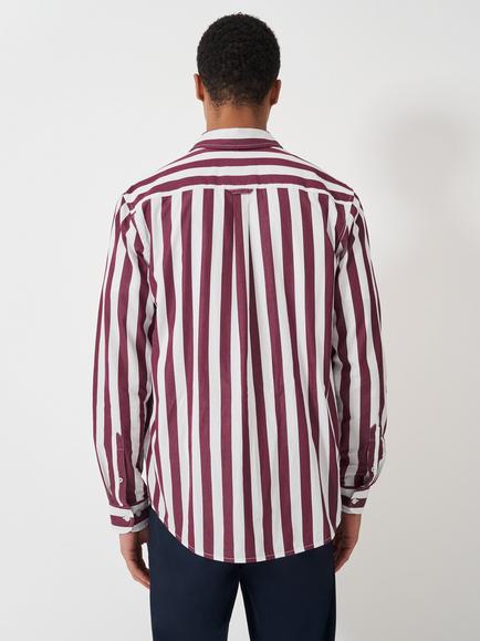 Crew Clothing Button Down Stripe Cotton Poplin Shirt - view 2, Burgundy Red