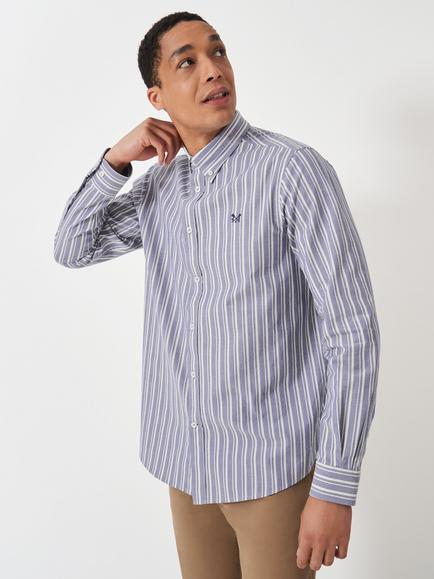 Crew Clothing Button Down Stripe Cotton Shirt, Mid Blue, Mid Blue