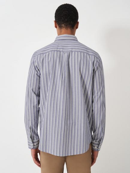 Crew Clothing Button Down Stripe Cotton Shirt, Mid Blue - view 2, Mid Blue