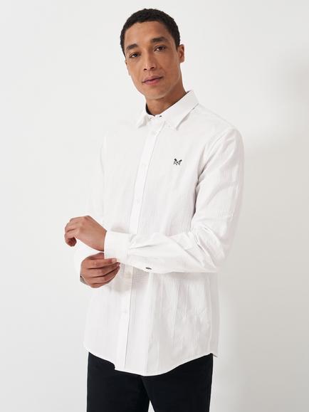 Crew Clothing Button Down Windowpane Dobby Twill Cotton Shirt, White, White
