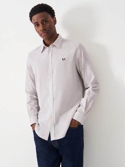 Crew Clothing Cotton Blend Grandad Collar Shirt, Stone, Stone