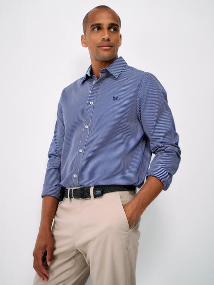 Crew Clothing Micro Stripe Cotton Shirt, Dark Blue, Dark Blue