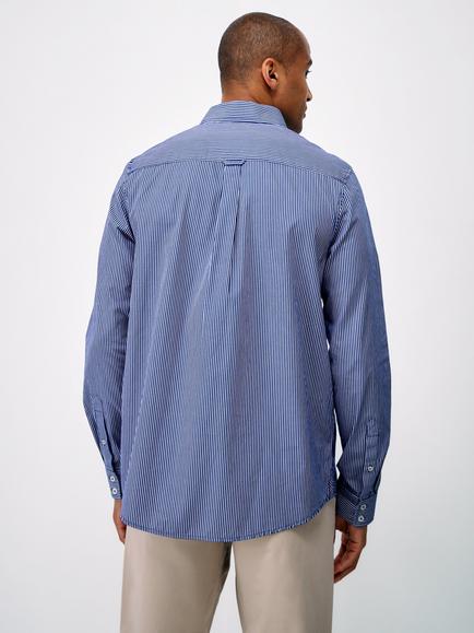 Crew Clothing Micro Stripe Cotton Shirt, Dark Blue - view 2, Dark Blue